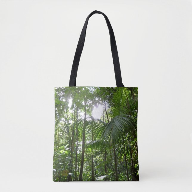 Bolsa Tote Luz do sol através da capa tropical da floresta tr (Frente)