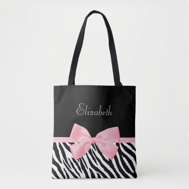 Bolsa Tote Luz feminino do impressão chique da zebra - fita (Frente)