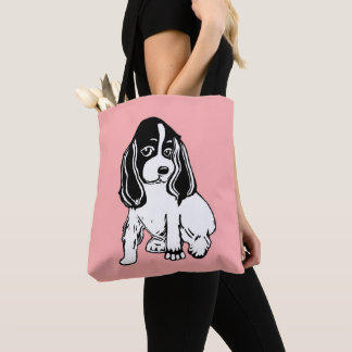 Bolsa Tote Luz preto e branco de cocker spaniel - sacola