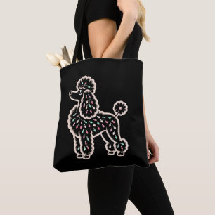 Bolsa Tote Luzes de Natal Cachorro Poodle Enfeites Silhueta
