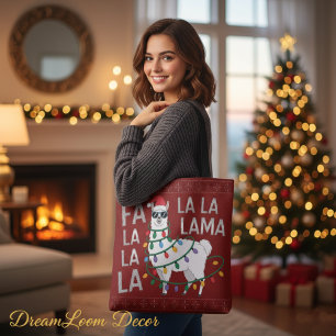 Bolsa Tote Luzes de Natal Divertidas Fa La La Lhama Suéter Fe