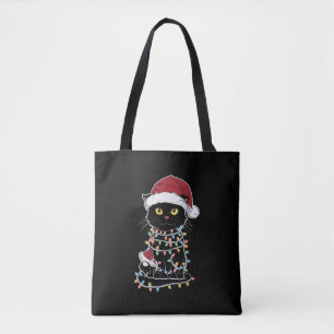 Bolsa Tote Luzes de Natal para Amante de Gatos Divertidos