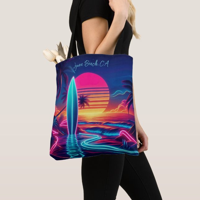 Bolsa Tote Luzes de Neon do Surfboard Sunset (Close Up)