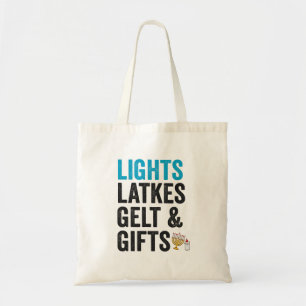 Bolsa Tote Luzes latkes gelt & Presentes Divertidos Hanukkah 