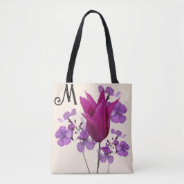 Bolsa Tote M monograma flor de tulipa rosa bonito giro púrpur