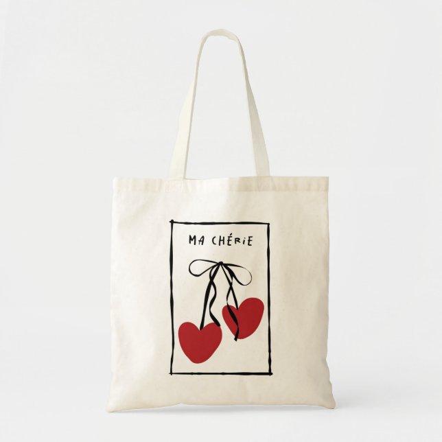 Bolsa Tote Ma Chérie Romantic Tote Bag | Minimal Heart Cherry (Frente)