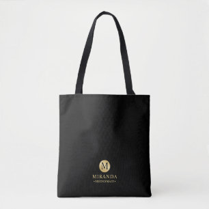 Bolsa Tote Maçã-de-cabra negra e Dourada personalizada