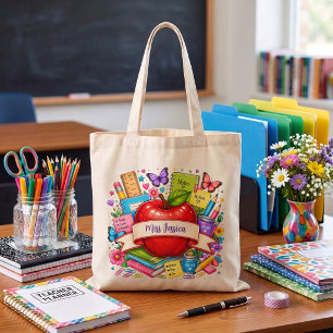 Bolsa Tote Maçã de Desenho Animado Vermelho Fofo Professora I