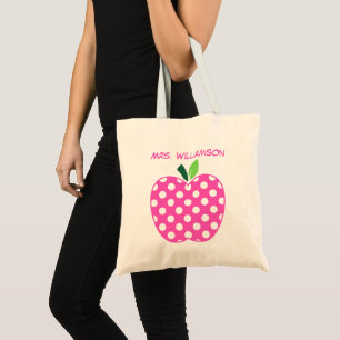 Bolsa Tote Maçã de Professor com Pontos Coloridos Rosa e Verd
