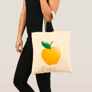 Bolsa Tote Maçã Dourada Fruta Amarela Brilhante