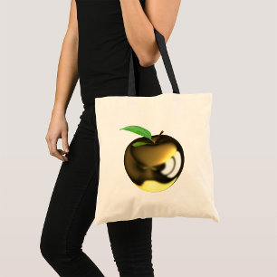 Bolsa Tote Maçã ouro com Folha brilhante Metálica