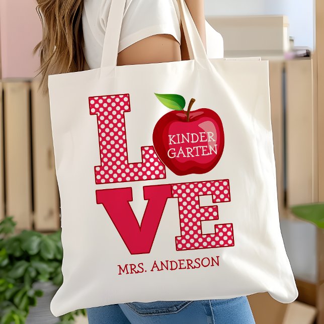 Bolsa Tote Maçã Professora Amor Nome Personalizado E Série (Criador carregado)