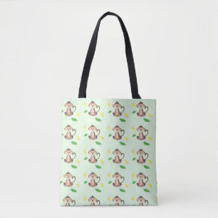 Bolsa Tote Macaco-bebê-macaco-gato Bananas Folha Verde Tropic