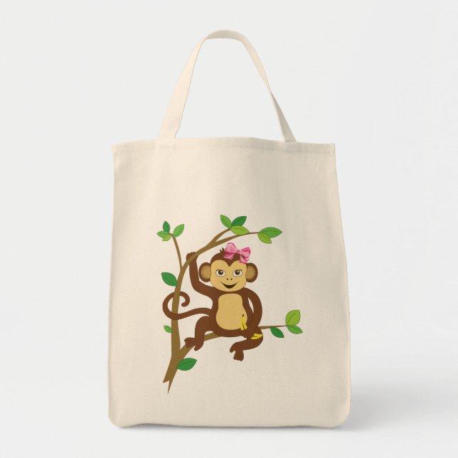 Bolsa Tote Macaco bonito da menina (Frente)