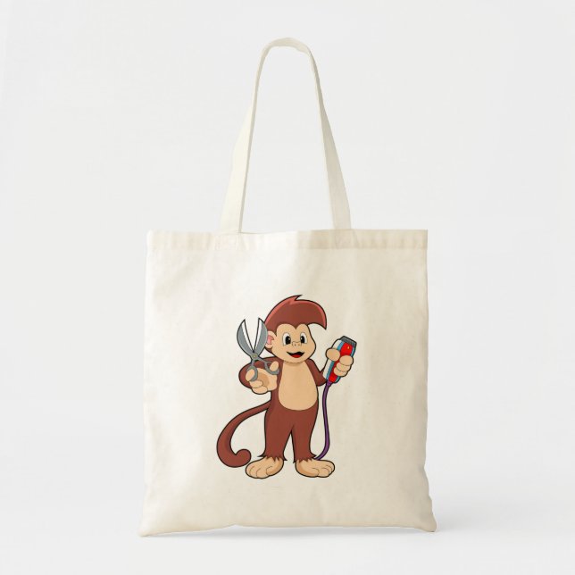 Bolsa Tote Macaco como cabeleireiro com tesoura e Razor (Frente)