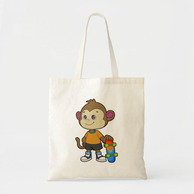 Bolsa Tote Macaco como skater com skate (Frente)