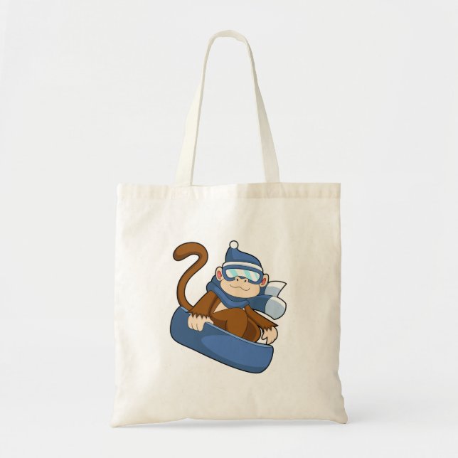Bolsa Tote Macaco como Snowboarder com Sonowboard.PNG (Frente)