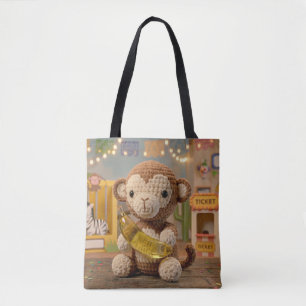 Bolsa Tote Macaco Crochetado Fofo Segurando uma Banana no Zoo