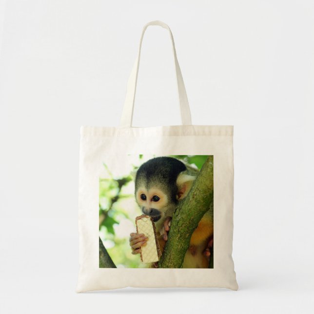 Bolsa Tote Macaco-esquilo-do-bebê giro comendo um biscoito de (Frente)