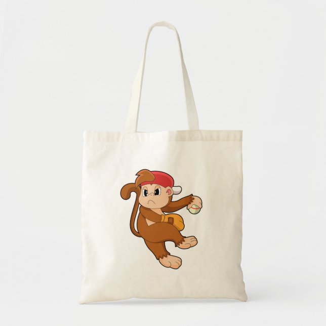 Bolsa Tote Macaco no beisebol com luva de beisebol (Frente)