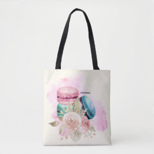 Bolsa Tote Macarões e Flores Coloridos Aquarela