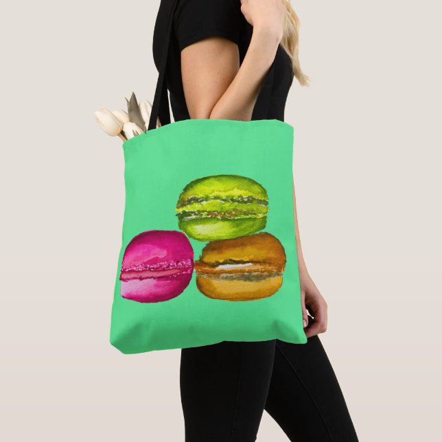 Bolsa Tote Macarons Coloridos, a aquarela e a arte funky (Close Up)