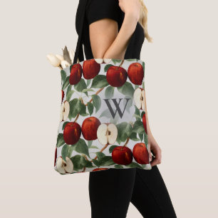 Bolsa Tote Maçãs Vermelhas Cinzas Botânicas Coloração aquátic