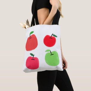 Bolsa Tote Maciãs Vermelhas e Verdes Desenhadas à Mão