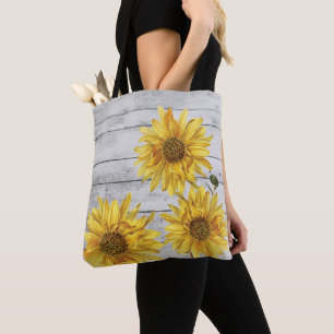 Bolsa Tote Madeira branca russa Girassóis Flores do Sol Saco