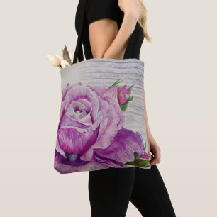 Bolsa Tote Madeira russa Aquarela Rosa púrpura