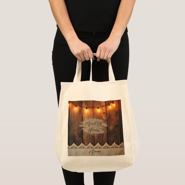 Bolsa Tote Madeira Rústica e Renda para o Casamento (Frente (produto))