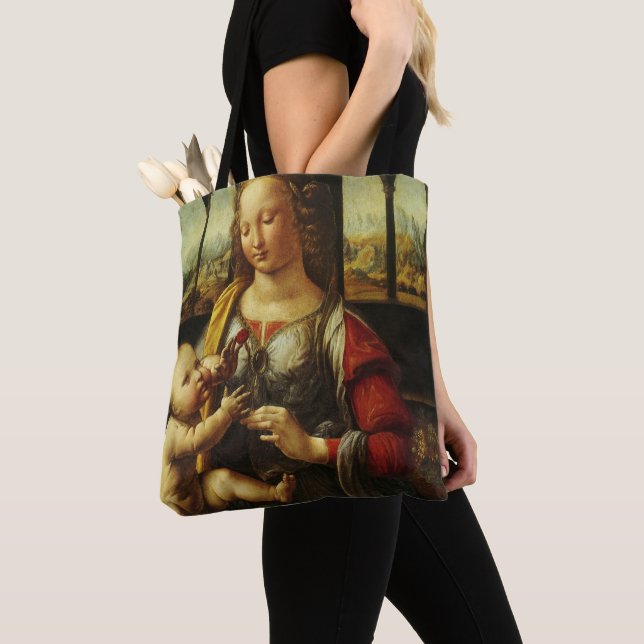 Bolsa Tote Madona do Cravo de Leonardo da Vinci (Close Up)