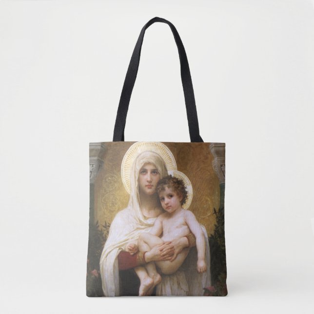 Bolsa Tote Madona dos Rosas de Bouguereau (Frente)