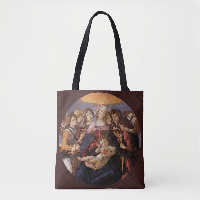 Bolsa Tote Madona e Menino com Anjos por Sandro Botticelli (Frente)