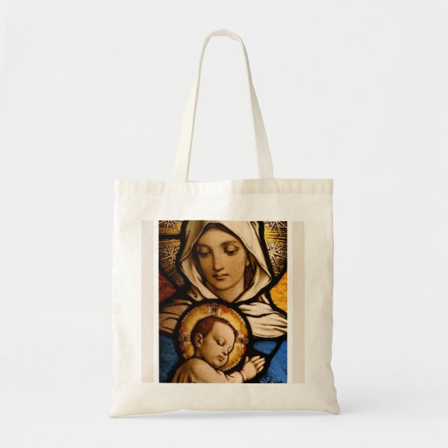 Bolsa Tote Madonna e Criança Natal Pequeno Saco (Frente)