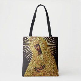 Bolsa Tote Madonna Preta no Dourado Saco de Tecido de Arte Fi