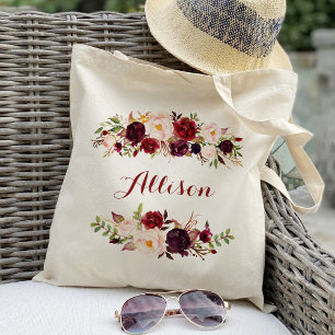 Bolsa Tote Madrasta flor burgundy Dama de honra Personalizado