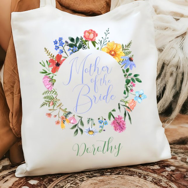Bolsa Tote Madre de Flor Selvagem do Casamento Bride Script (Mother of the Bride Modern Chic Watercolor wildflower tote bag gift)