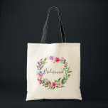 Bolsa Tote Madrinha. Casamento floral tropical de aquarela<br><div class="desc">Saco de tota de casamentos florais tropicais,  cor de água rosa,  "Bridesmaid". Entre em contato comigo se precisar de itens adicionais.</div>