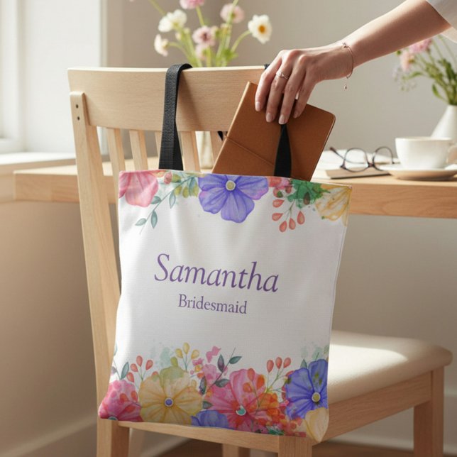 Bolsa Tote Madrinha com Monograma Floral Roxo (Criador carregado)
