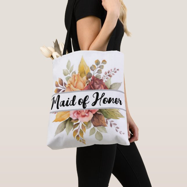 Bolsa Tote Madrinha de casamento Burgundy Floral Text Casamen (Close Up)