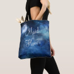 Bolsa Tote Madrinha de casamento Celestial Lunar Sky<br><div class="desc">Céu Lunar Design de Galáxia Celestial Plena, com Estrelas Brilhantes Noturnas, e Design de Lua Brilhante num Marinho azul luxuoso, azul pálido e pingos de textura de aquarela púrpura. Com Fontes Modernas De Script De Tipografia. Um design de estilo tradicional - Sacos de Tote de Madrinha de casamento Personalizados! Veja...</div>