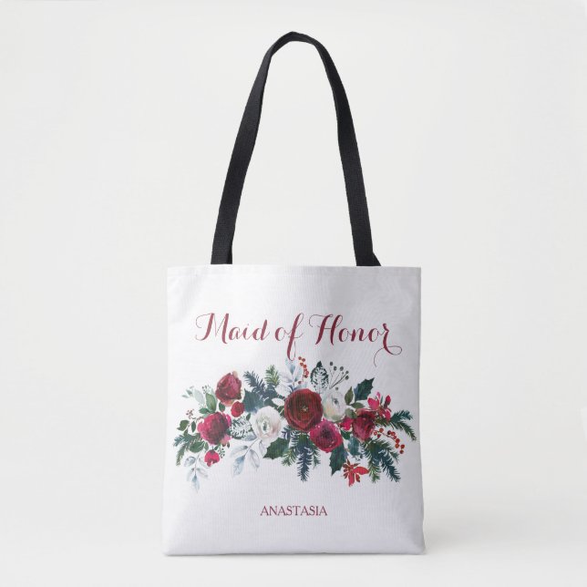 Bolsa Tote Madrinha de casamento de buquê de aquarela de peõe (Frente)