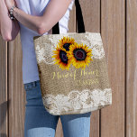 Bolsa Tote Madrinha de casamento de casamento do colar de flo<br><div class="desc">Casamento outono de verão elegante e russo ou de outono da noiva/mãe do noivo/madrinha / madrinha de casamento / matrona da mochila de honra / flor na subúrbio bege falso apresentando lindos buquês de girassol de ouro amarelo e bordas brancas em ambos os rostos. Fácil de personalizar com o nome...</div>