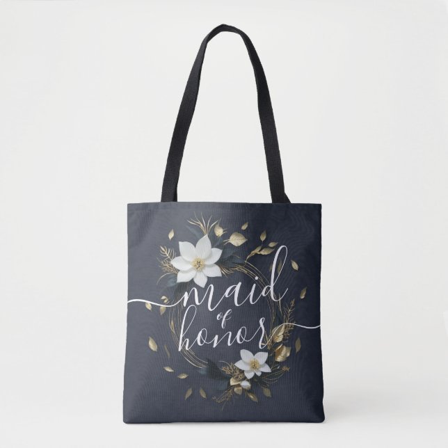 Bolsa Tote Madrinha de casamento de Casamento Floral Dourado  (Frente)