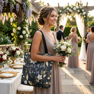 Bolsa Tote Madrinha de casamento de Casamento Floral Dourado 
