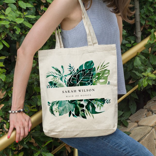 Bolsa Tote Madrinha de casamento de folhas da fauna verde mon (Criador carregado)