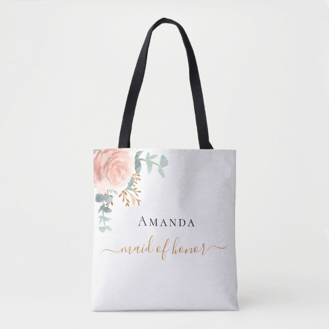 Bolsa Tote Madrinha de casamento de ouro floral eucalipto ver (Frente)