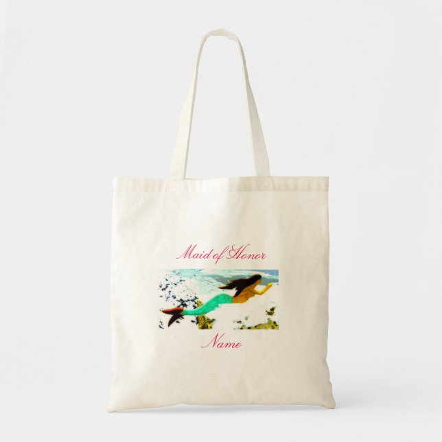 Bolsa Tote Madrinha de casamento de sereia de cauda verde (Frente)
