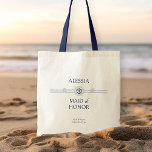 Bolsa Tote Madrinha de casamento do Presente do Partido Brida<br><div class="desc">Um presente de festa de noiva com tema náutico para personalizar cada um dos membros do seu partido noivo. O texto personalizado inclui o nome do convidado, a função ou a relação e o nome da noiva e do noivo e a data do casamento. Se você quiser se aventurar na...</div>